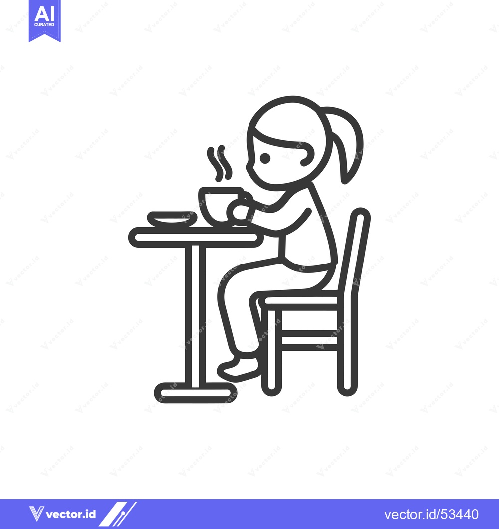 Premium Vector dari Line Art Illustration of a Person Sitting at a Table Drinking from a C