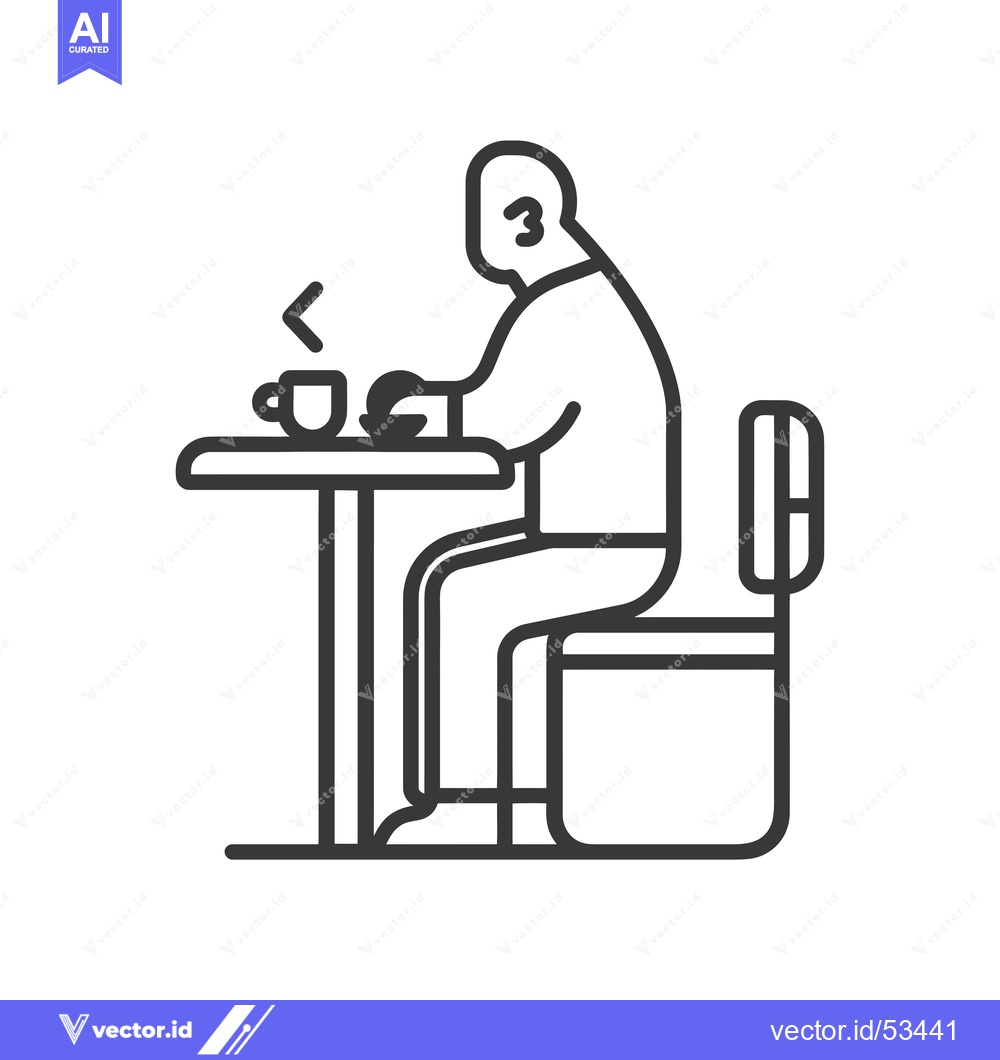 Premium Vector of Line art illustration of a person sitting at a table with a cup and a