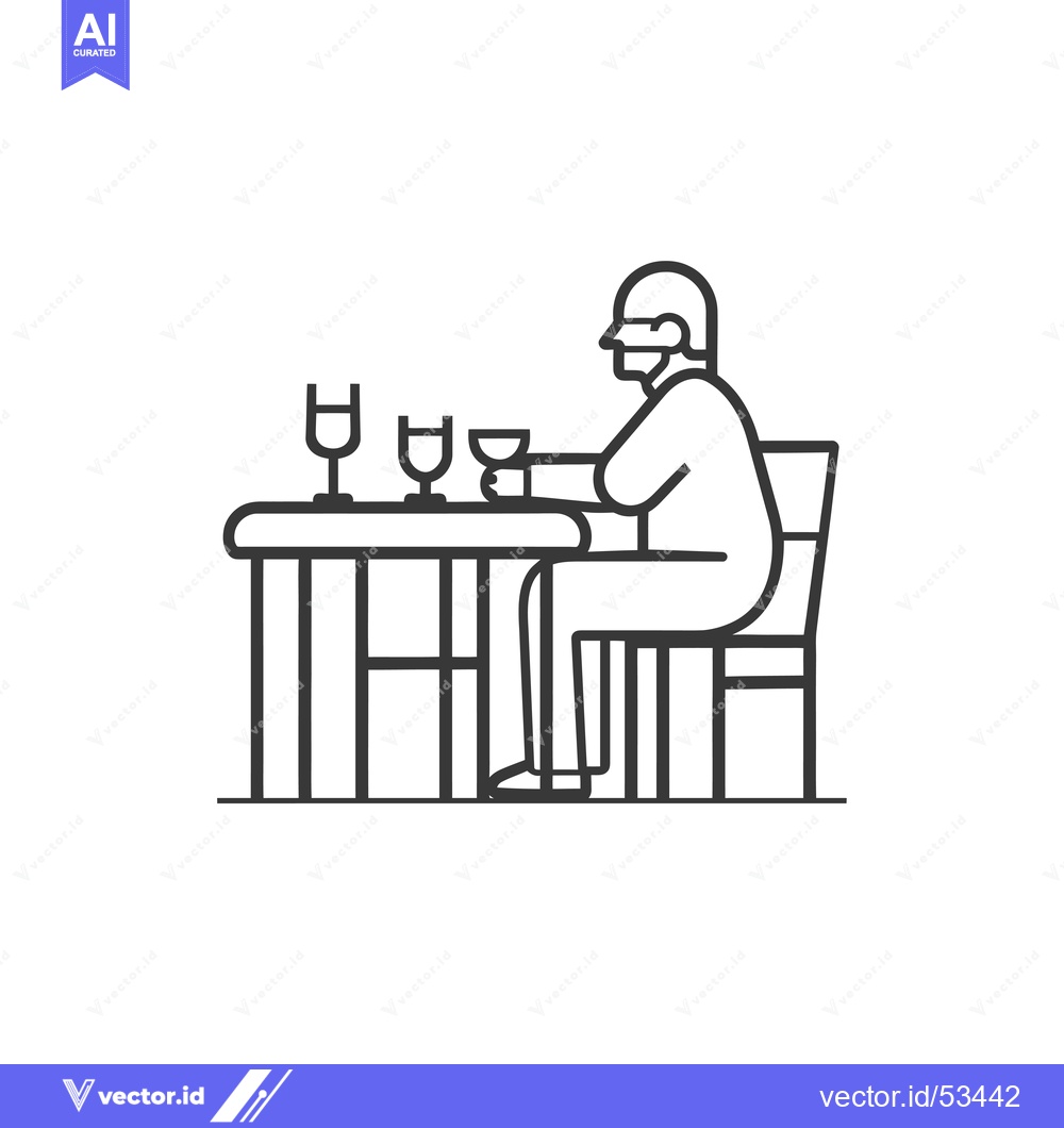 Premium Vector of Line Art Illustration of a Person Sitting at a Table with Glasses