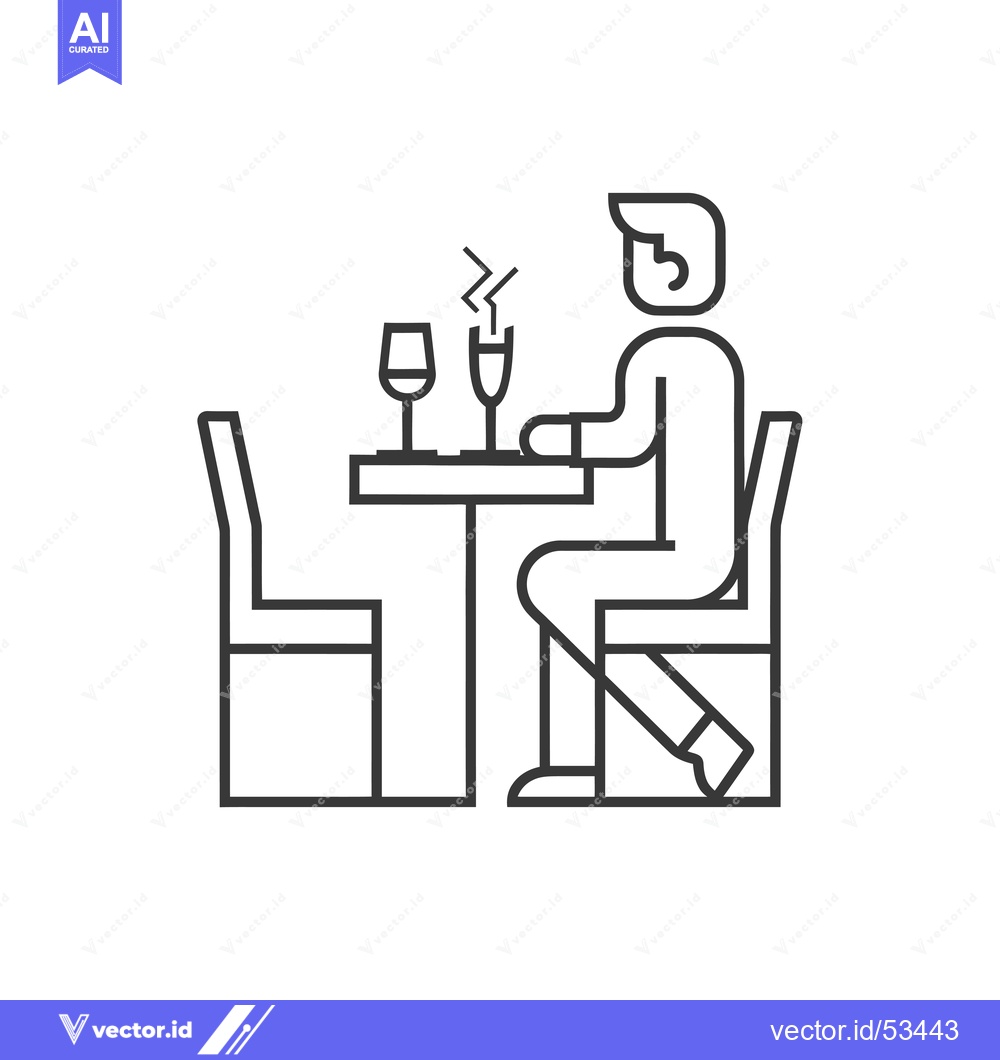 Premium Vector of Line Art Illustration of a Person Sitting at a Table with Two Glasses