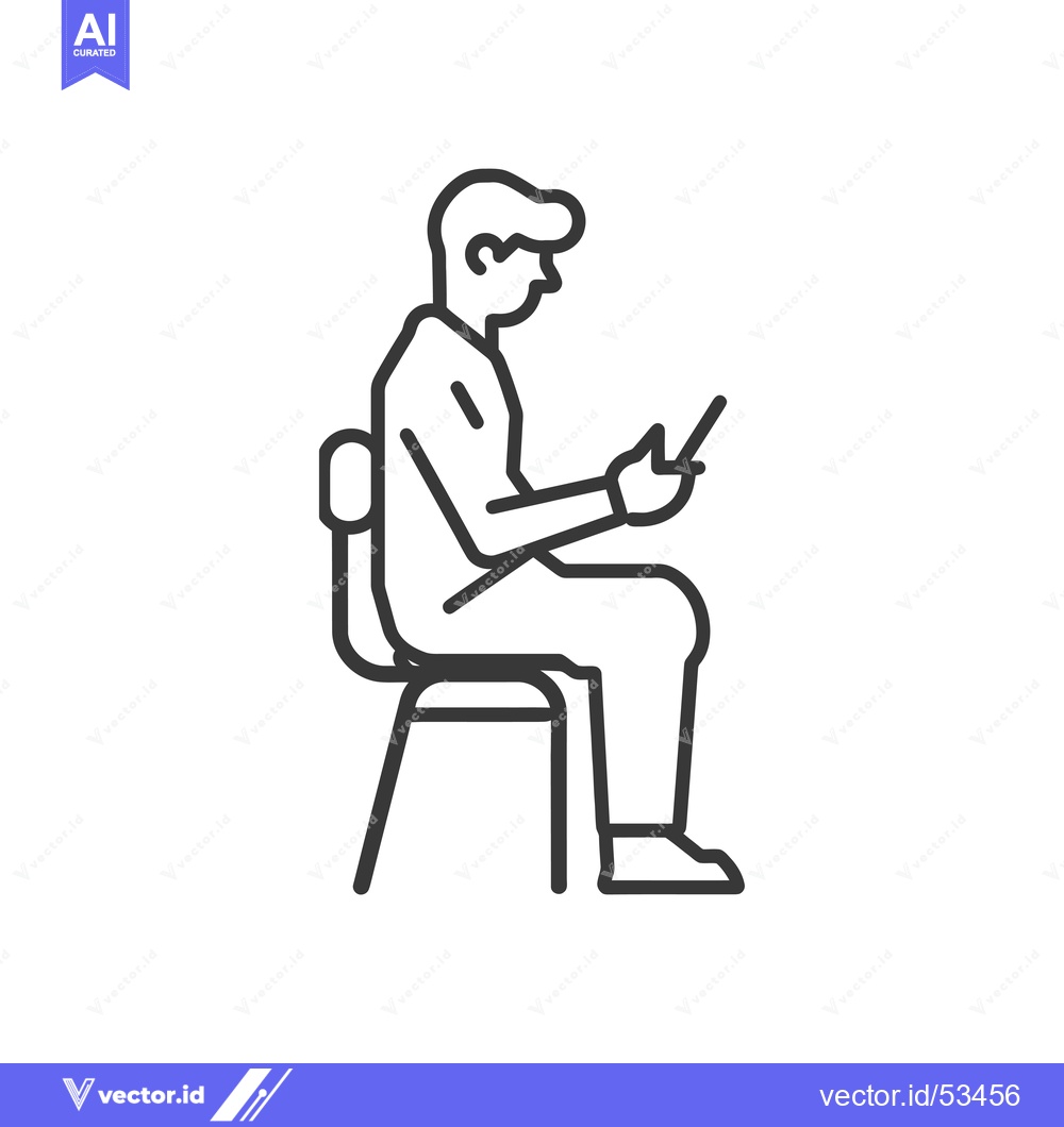 Premium Vector of Line art illustration of a person sitting on a chair and looking at th