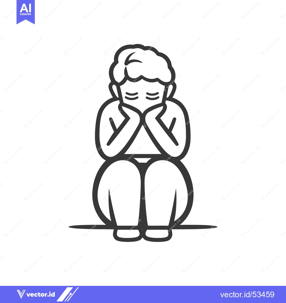 Premium Vector of Line Art Illustration of a Person Sitting with Arms Crossed and Head D