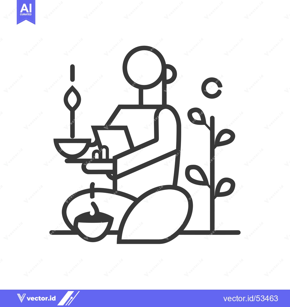 Premium Vector of Line Art Illustration of a Person Sitting with Two Cups and a Plant