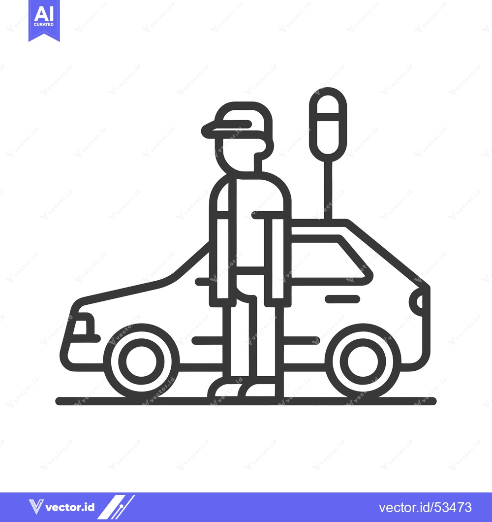 Premium Vector dari Line art illustration of a person standing next to a car