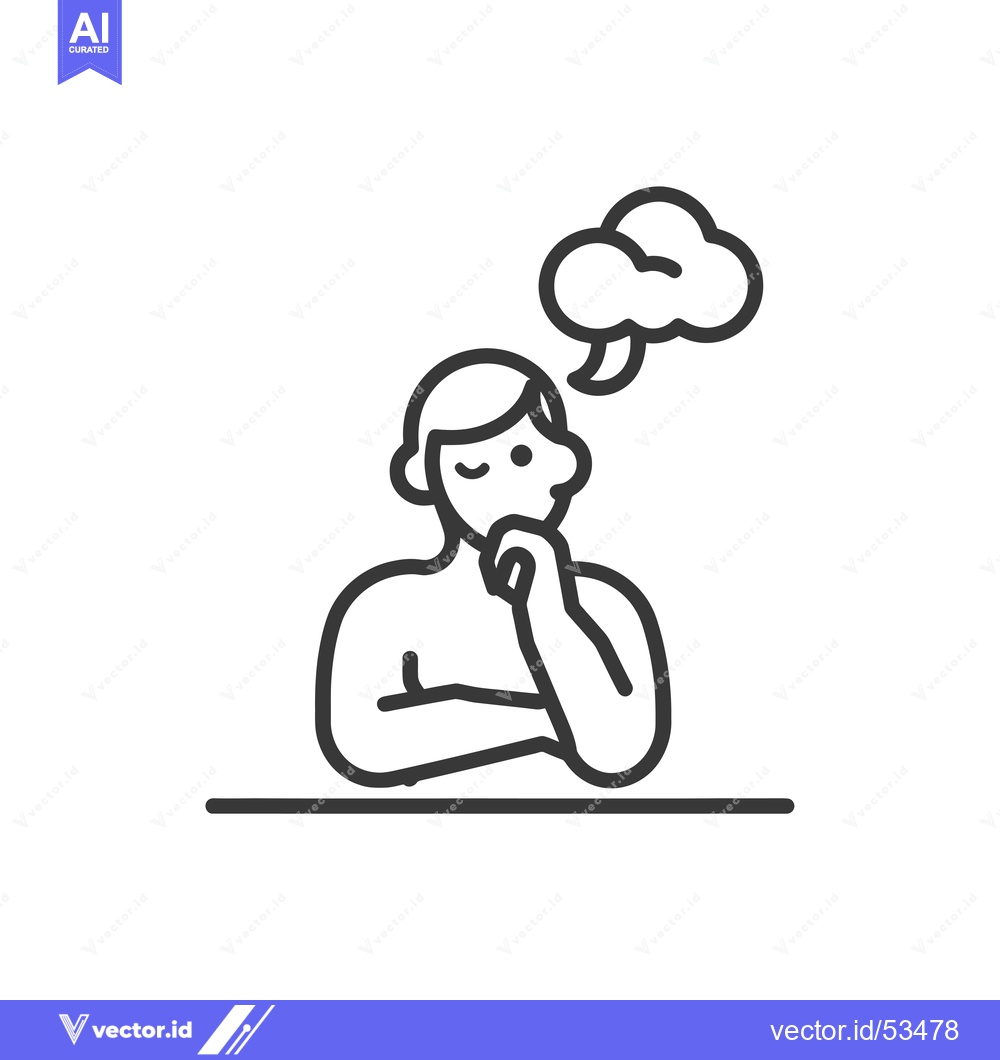 Premium Vector dari Line Art Illustration of a Person Thinking with a Thought Bubble
