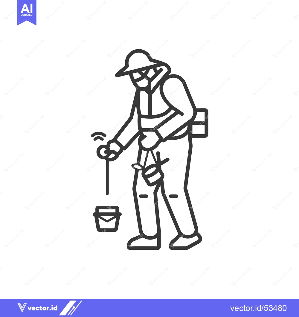 Premium Vector of Line Art Illustration of a Person Using a Metal Detector