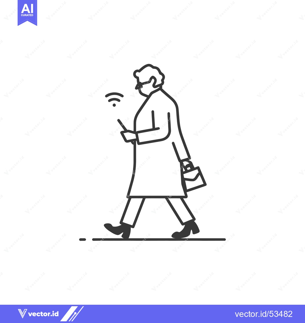 Premium Vector of Line Art Illustration of a Person Walking and Using a Smartphone