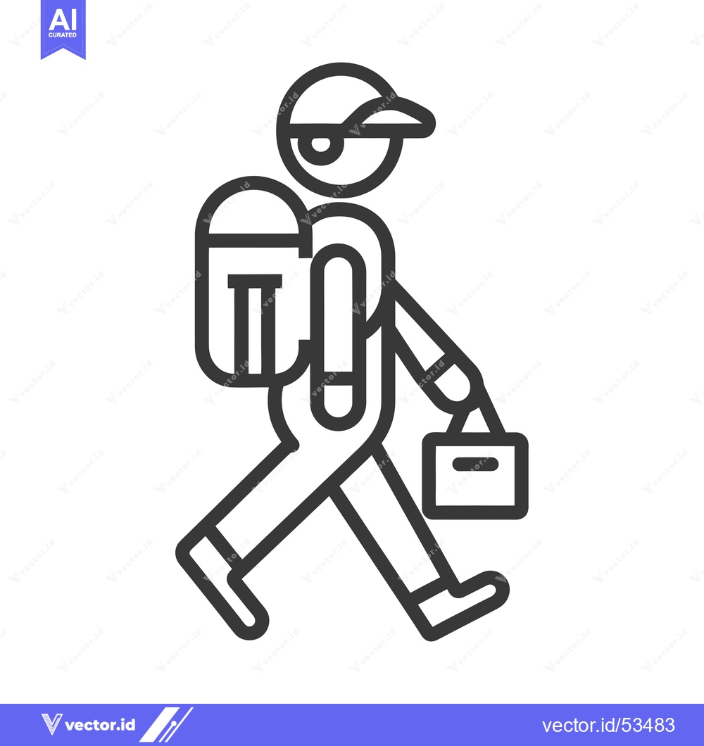 Premium Vector of Line Art Illustration of a Person Walking with a Backpack and a Briefc