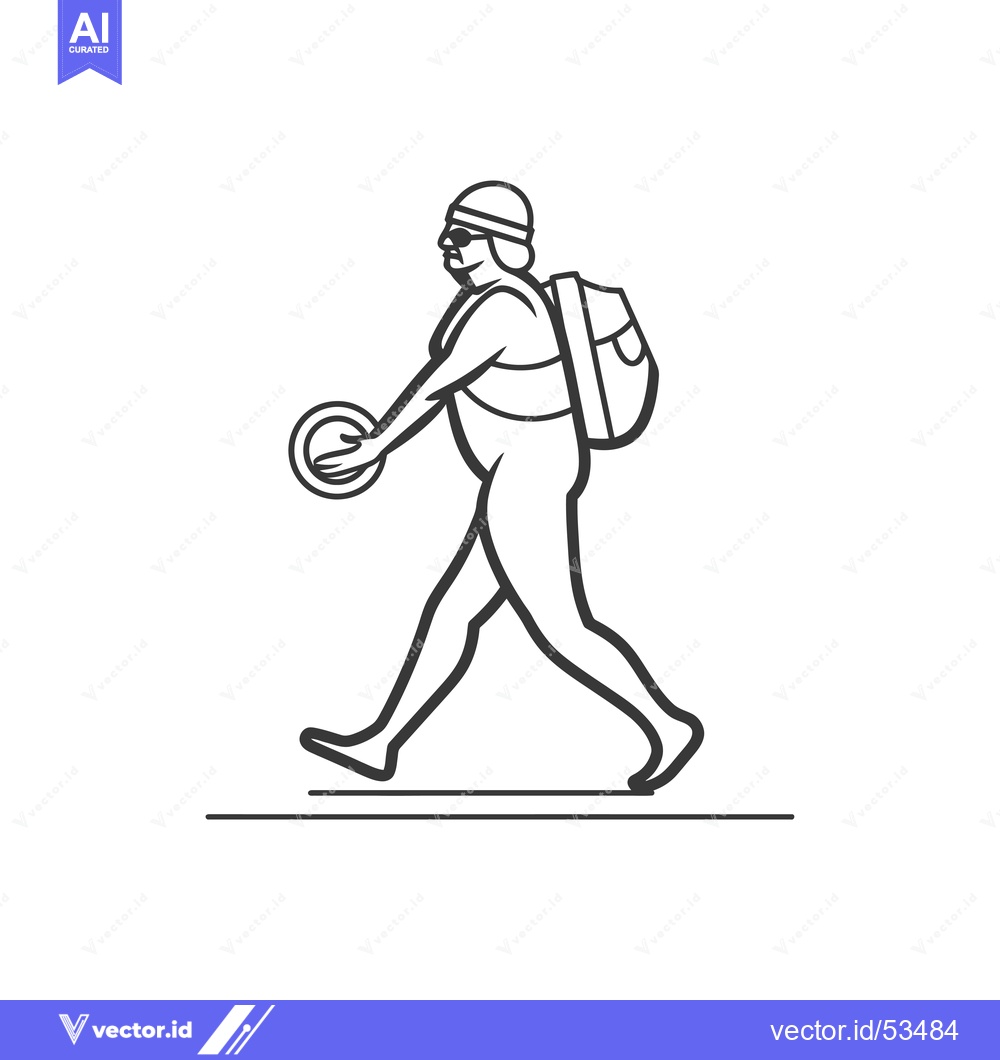 Premium Vector dari Line Art Illustration of a Person Walking with a Backpack and Holding