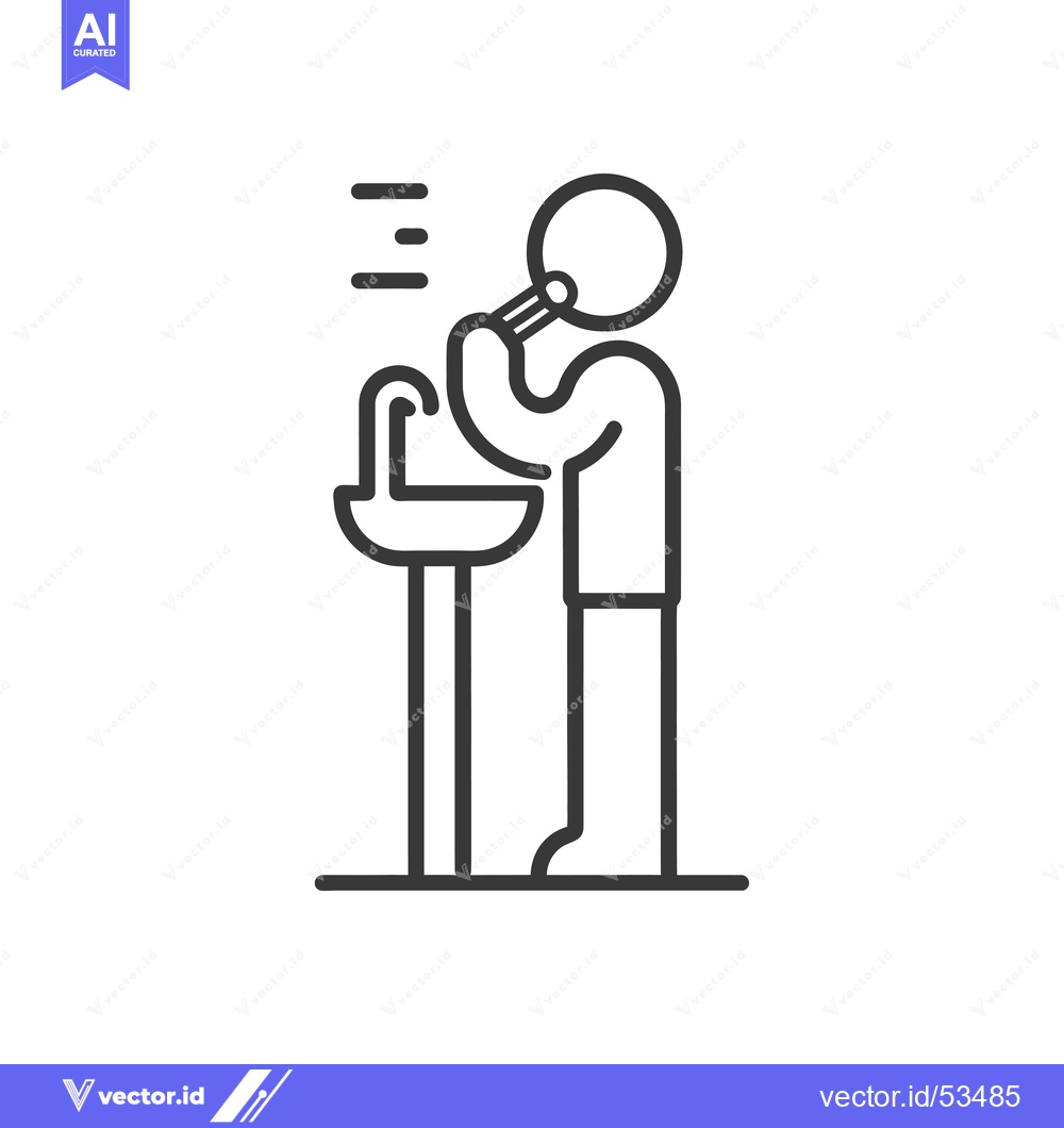 Premium Vector dari Line Art Illustration of a Person Washing Their Face at a Sink