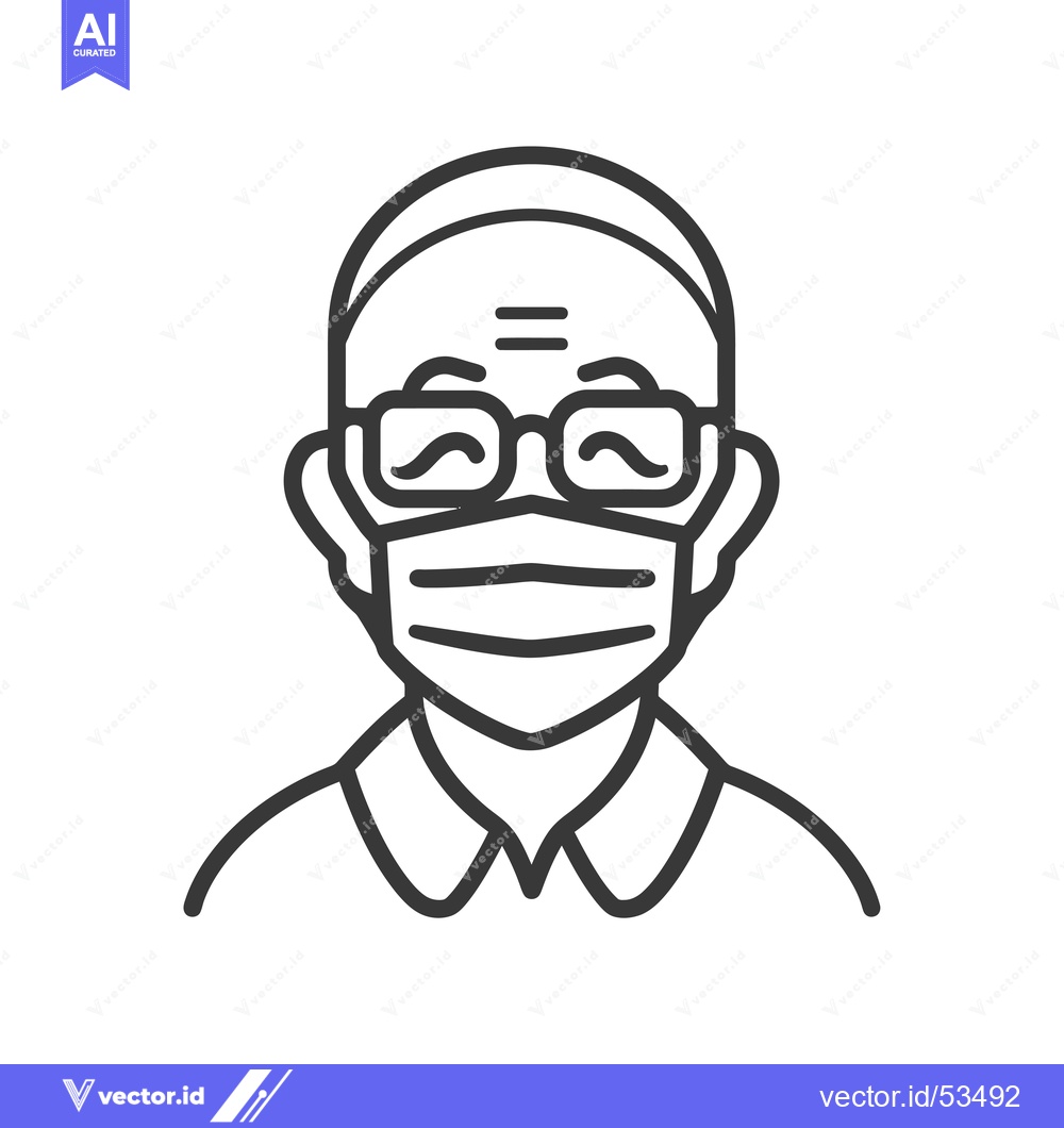 Premium Vector of Line art illustration of a person wearing a face mask and glasses