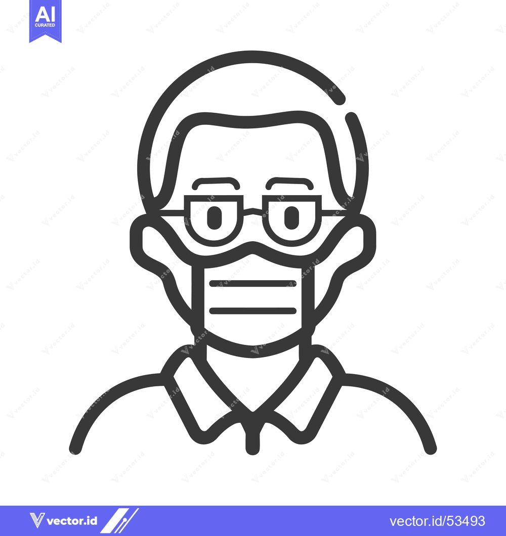 Premium Vector of Line Art Illustration of a Person Wearing a Face Mask and Glasses