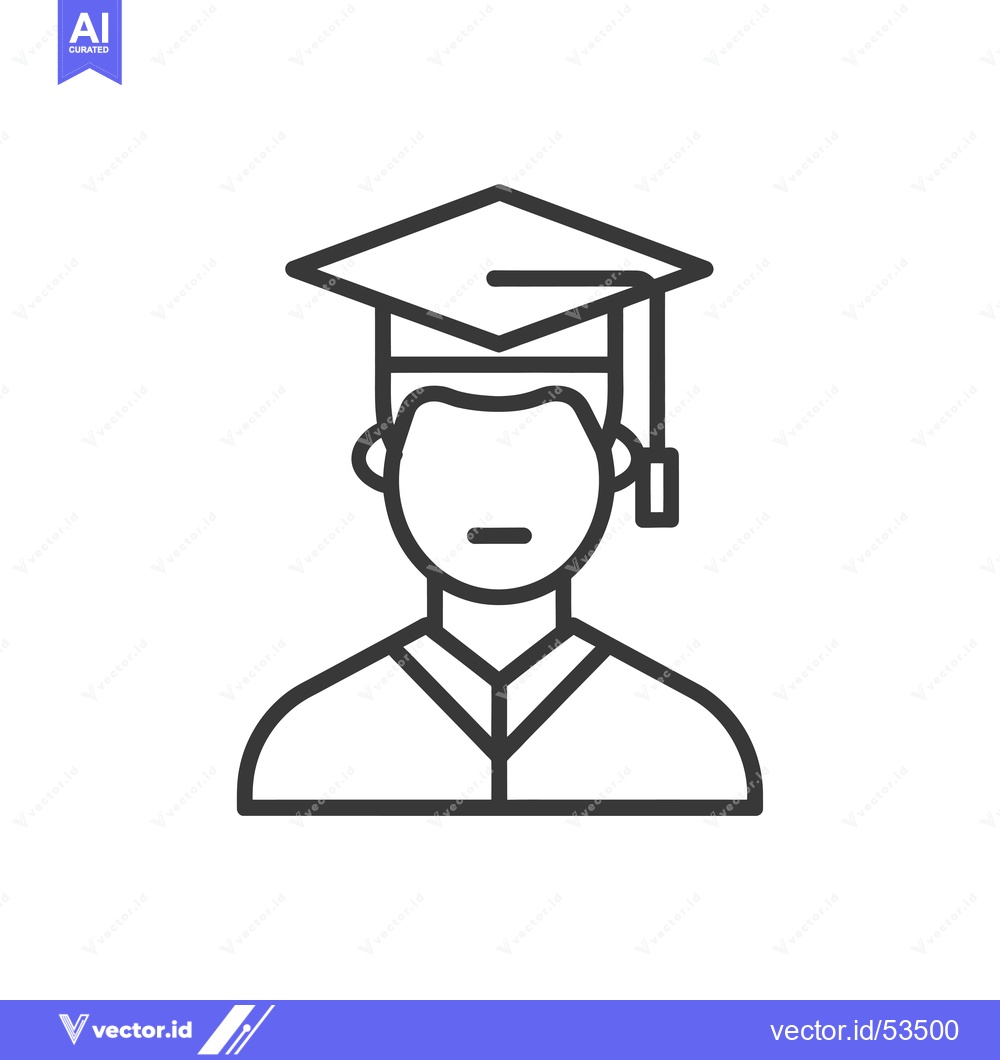 Premium Vector of Line art illustration of a person wearing a graduation cap