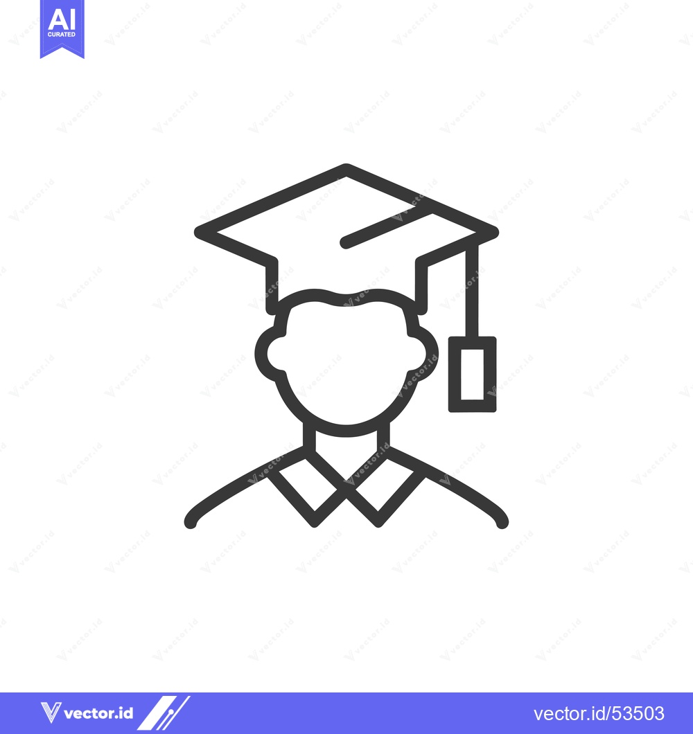 Premium Vector of Line Art Illustration of a Person Wearing a Graduation Cap