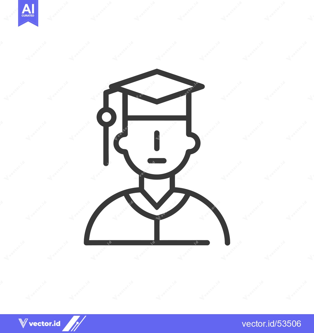 Premium Vector dari Line art illustration of a person wearing a graduation cap and gown