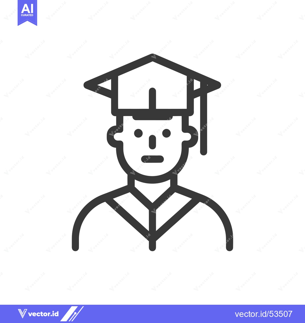 Premium Vector of Line Art Illustration of a Person Wearing a Graduation Cap and Gown