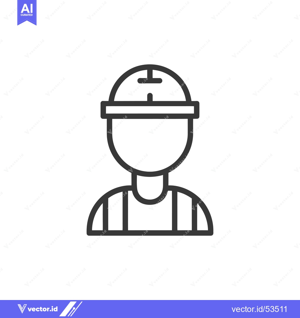 Premium Vector of Line art illustration of a person wearing a hard hat and overalls