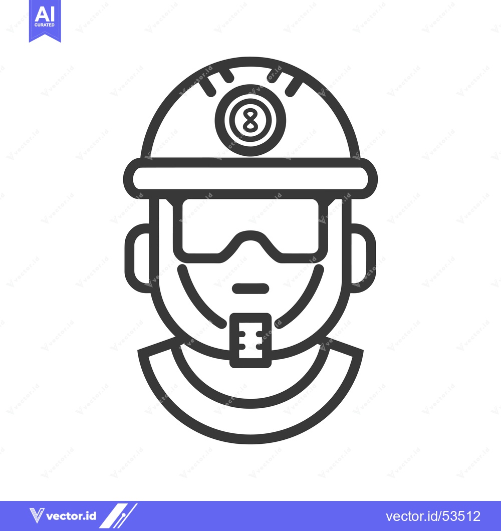 Premium Vector dari Line art illustration of a person wearing a hard hat with an eight bal