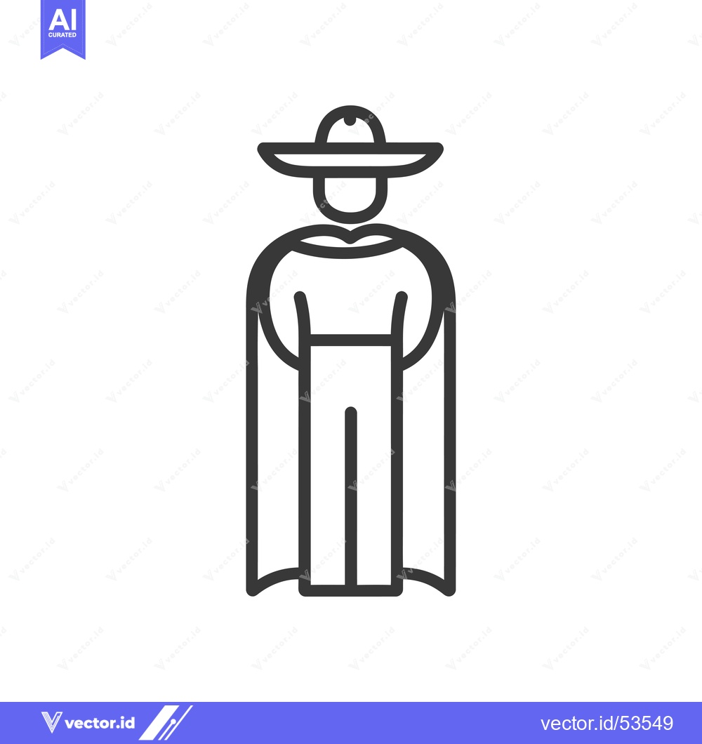 Premium Vector of Line Art Illustration of a Person Wearing a Sombrero and Cape
