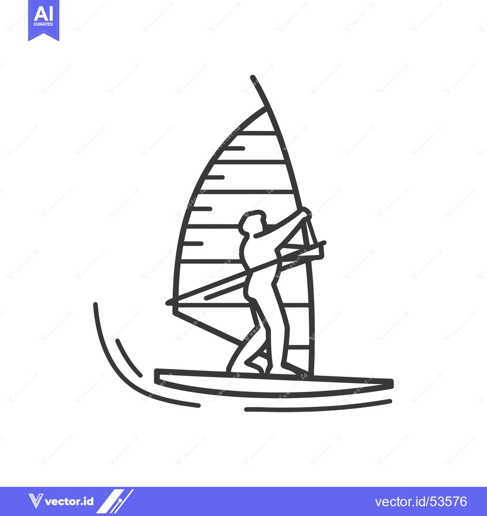 Premium Vector of Line Art Illustration of a Person Windsurfing