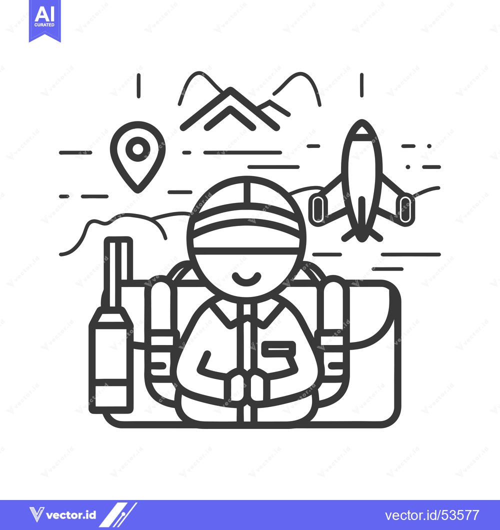 Premium Vector of Line Art Illustration of a Person with a Backpack Traveling to Mountai