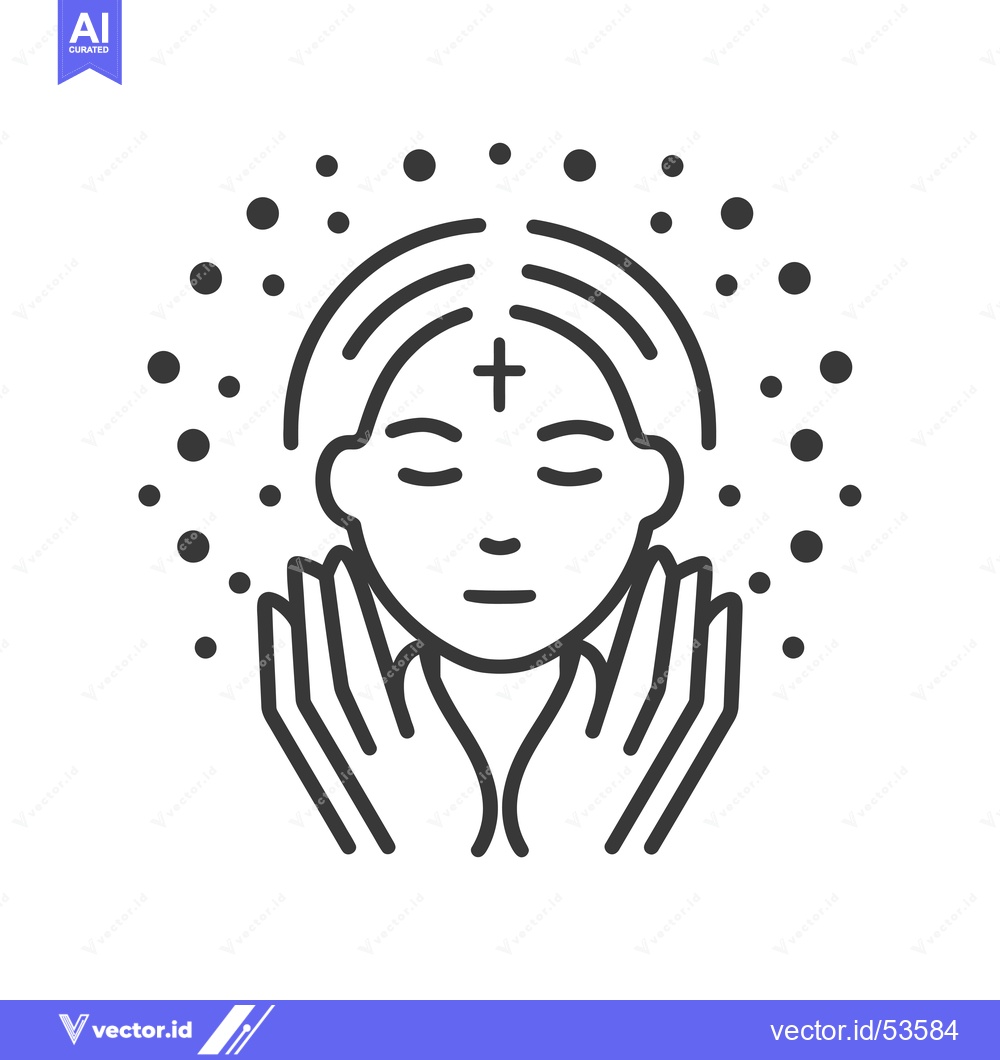Premium Vector dari Line Art Illustration of a Person with a Cross on their Forehead, Surr