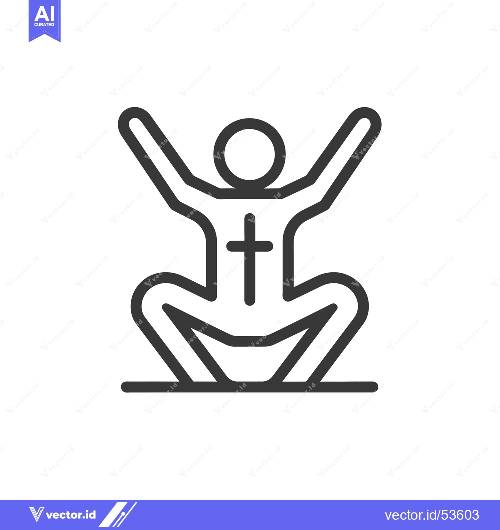 Premium Vector dari Line art illustration of a person with arms raised and a cross on thei