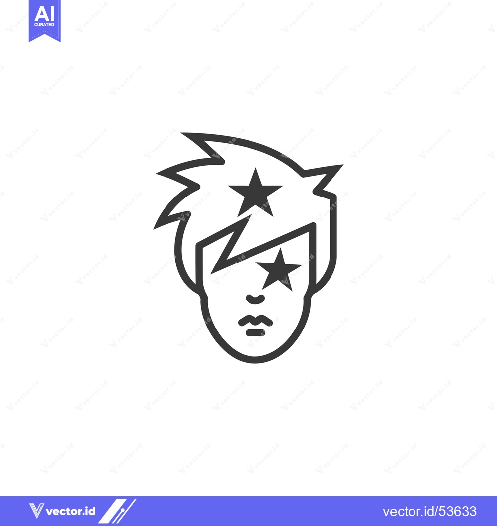 Premium Vector dari Line Art Illustration of a Person with Spiky Hair and Stars on Their F