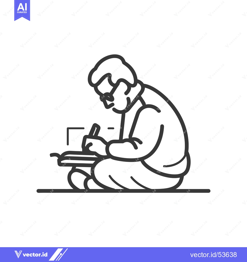 Premium Vector of Line Art Illustration of a Person Writing