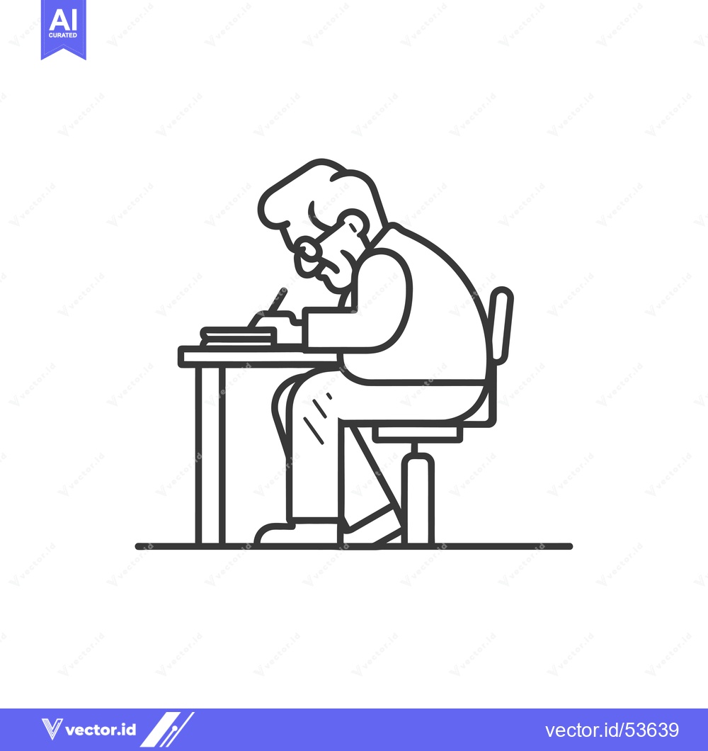 Premium Vector dari Line Art Illustration of a Person Writing at a Desk