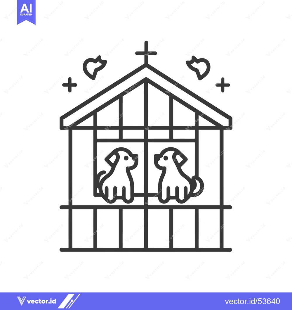 Premium Vector of Line Art Illustration of a Pet Shelter with Two Dogs Inside