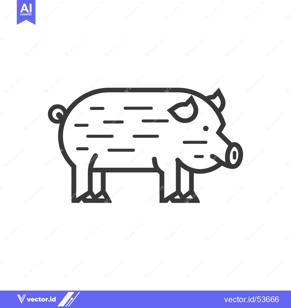 Premium Vector of Line art illustration of a pig with a curled tail