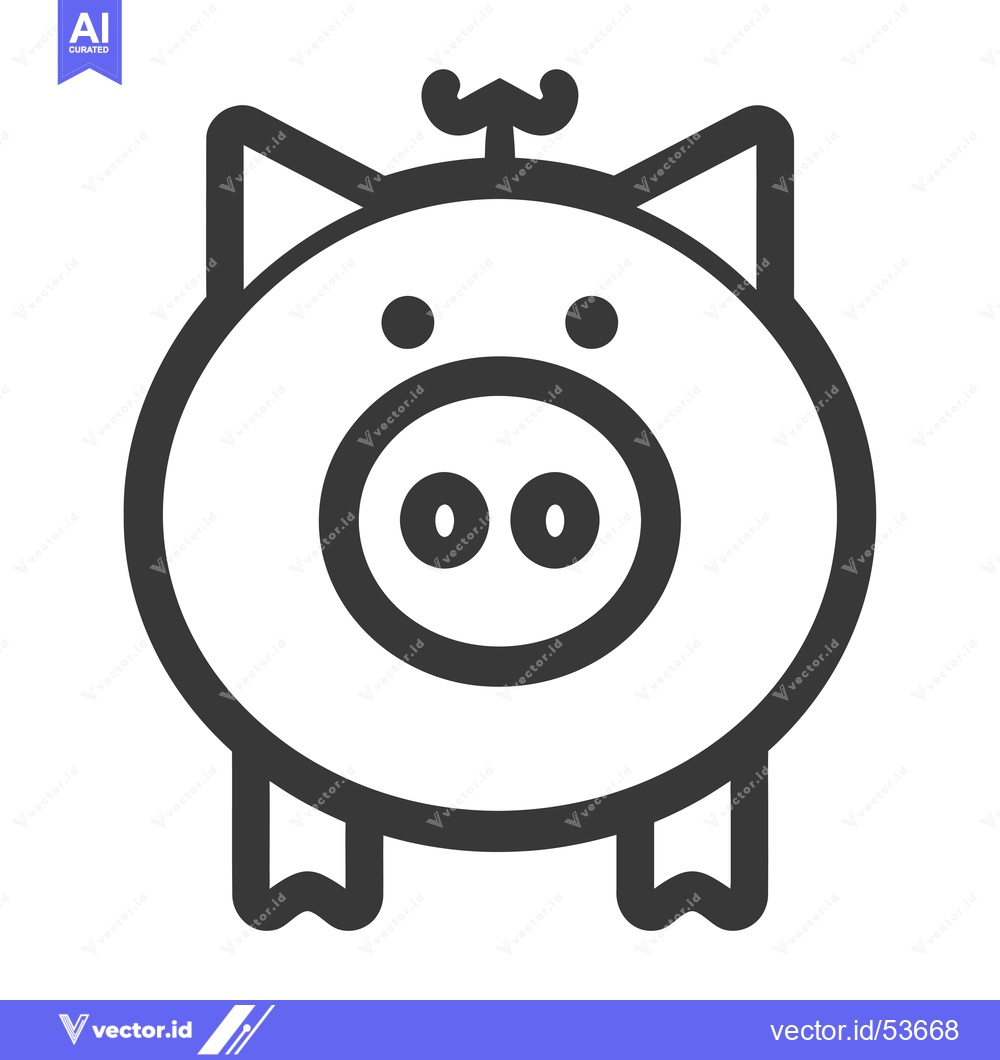 Premium Vector dari Line art illustration of a pig with a curly tail