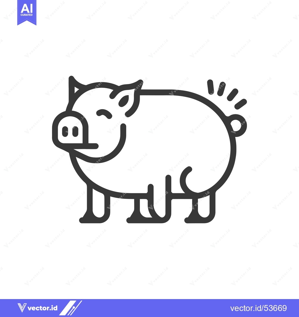 Premium Vector of Line Art Illustration of a Pig with a Tail Curl
