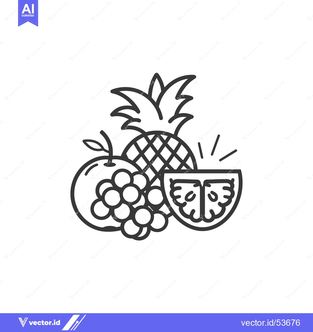 Premium Vector of Line Art Illustration of a Pineapple, Orange, Grapes, and Watermelon S