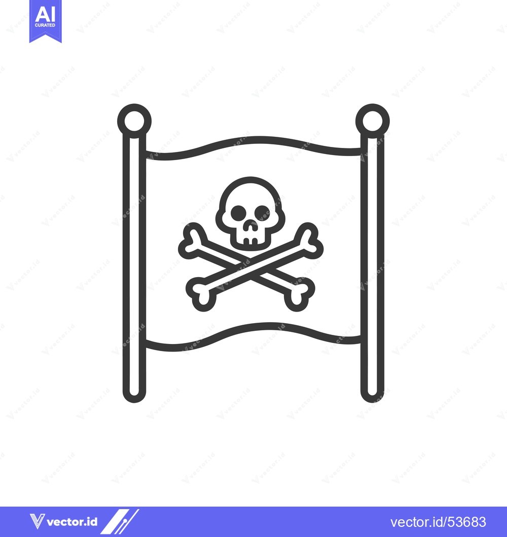 Premium Vector of Line Art Illustration of a Pirate Flag with a Skull and Crossbones