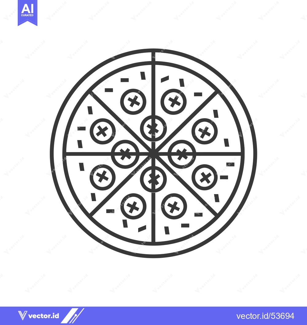 Premium Vector of Line Art Illustration of a Pizza with Toppings