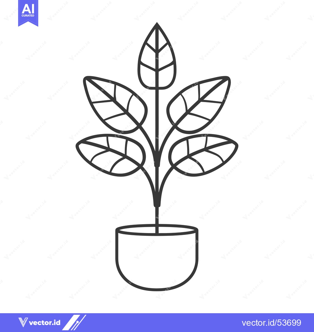 Premium Vector of Line Art Illustration of a Plant in a Pot