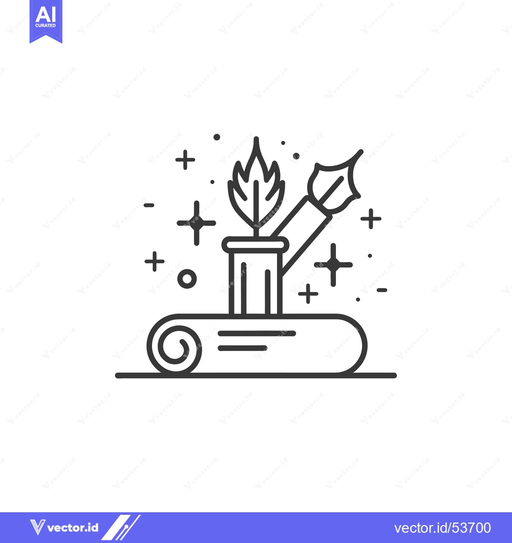 Premium Vector dari Line Art Illustration of a Plant in a Pot on a Rolled-Up Mat