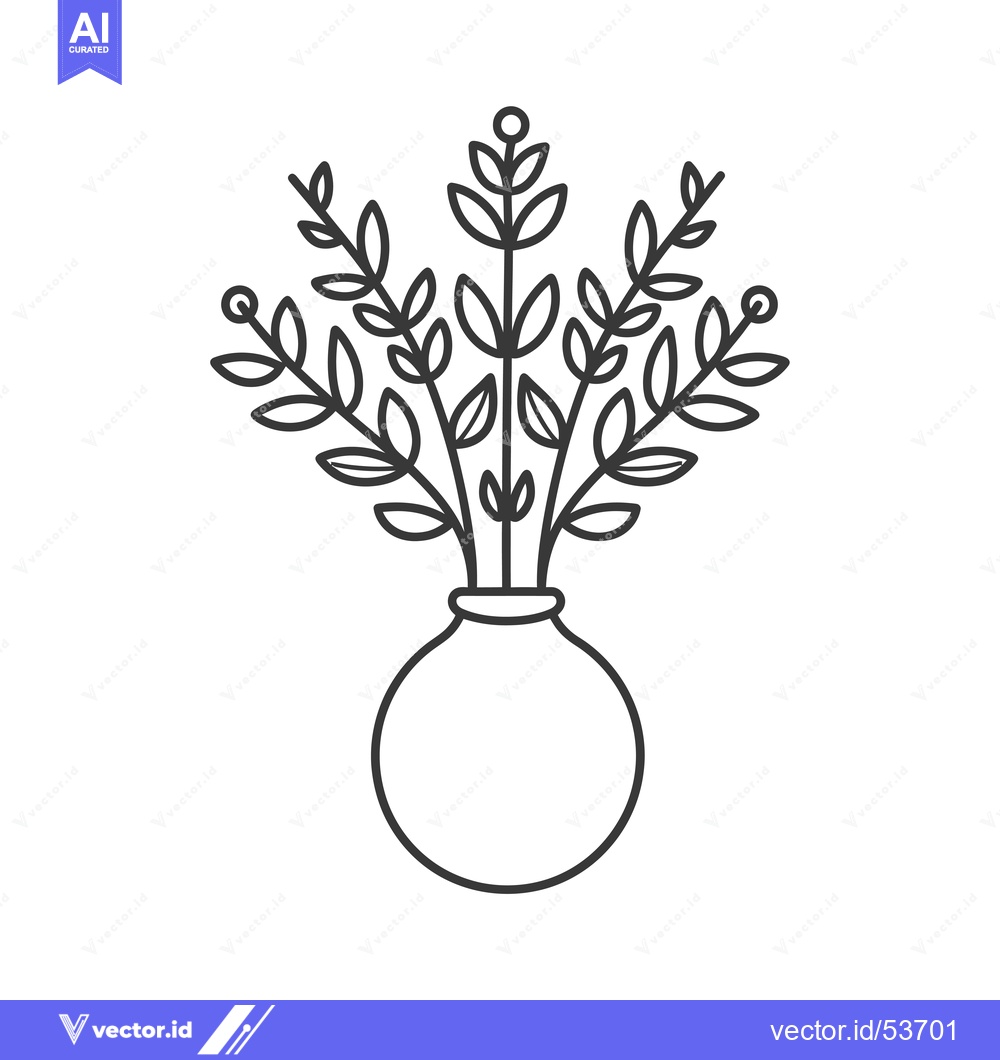 Premium Vector dari Line Art Illustration of a Plant in a Round Vase