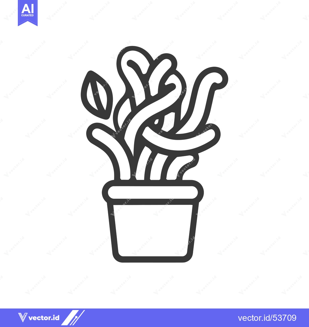 Premium Vector of Line Art Illustration of a Plant with Curved Stems in a Pot