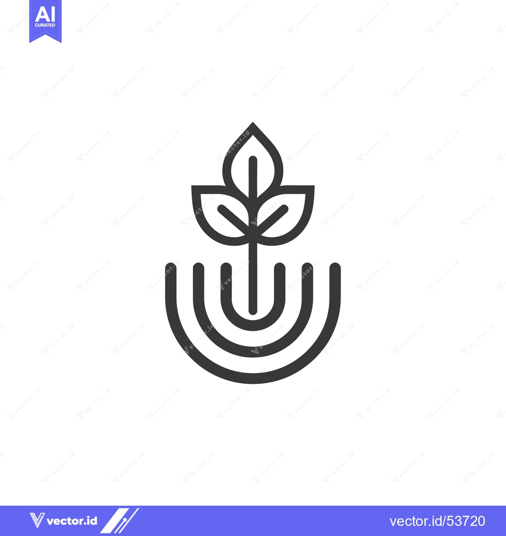 Premium Vector of Line Art Illustration of a Plant with Three Leaves Growing from the Gr