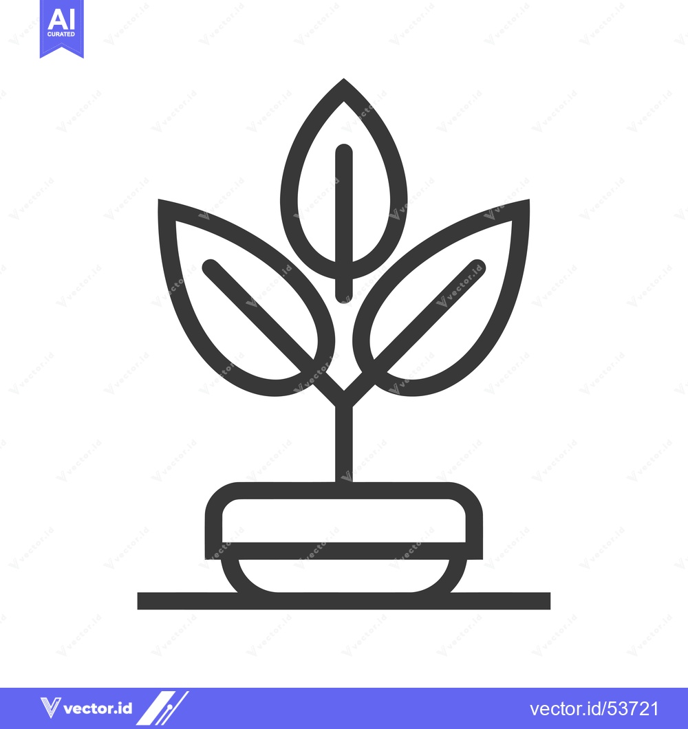 Premium Vector dari Line Art Illustration of a Plant with Three Leaves in a Pot