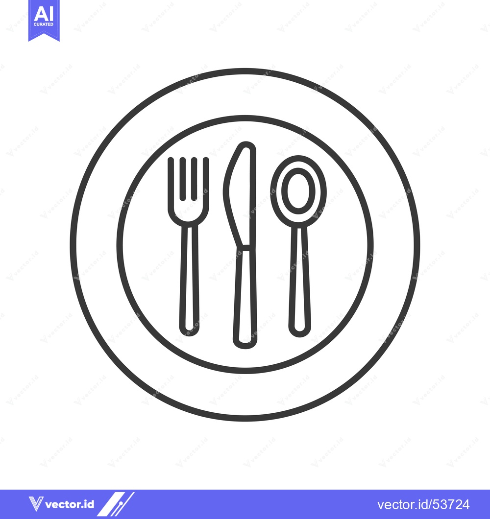 Premium Vector dari Line Art Illustration of a Plate with a Fork, Knife, and Spoon