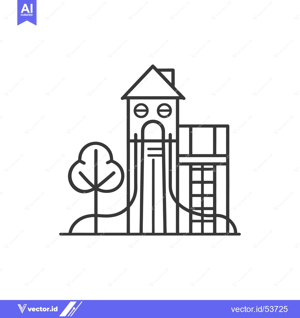 Premium Vector dari Line Art Illustration of a Playground Slide with a Tree
