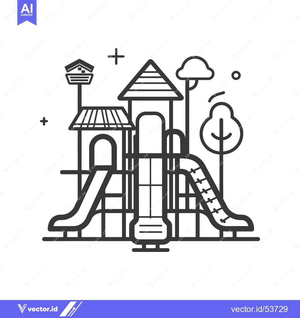 Premium Vector of Line Art Illustration of a Playground with a Slide and a Tower