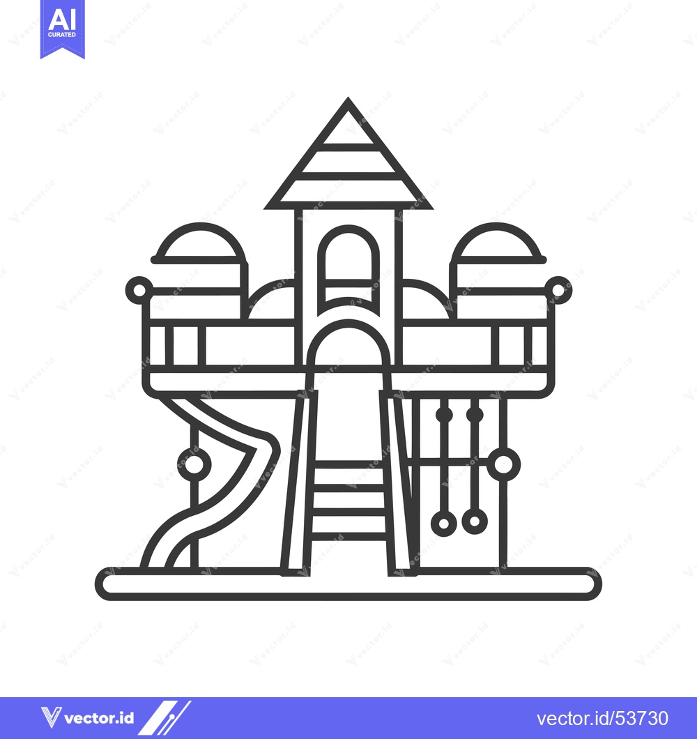 Premium Vector of Line Art Illustration of a Playground with Slide and Swingset