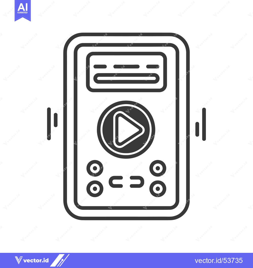 Premium Vector of Line Art Illustration of a Portable Music Player with Play Button and