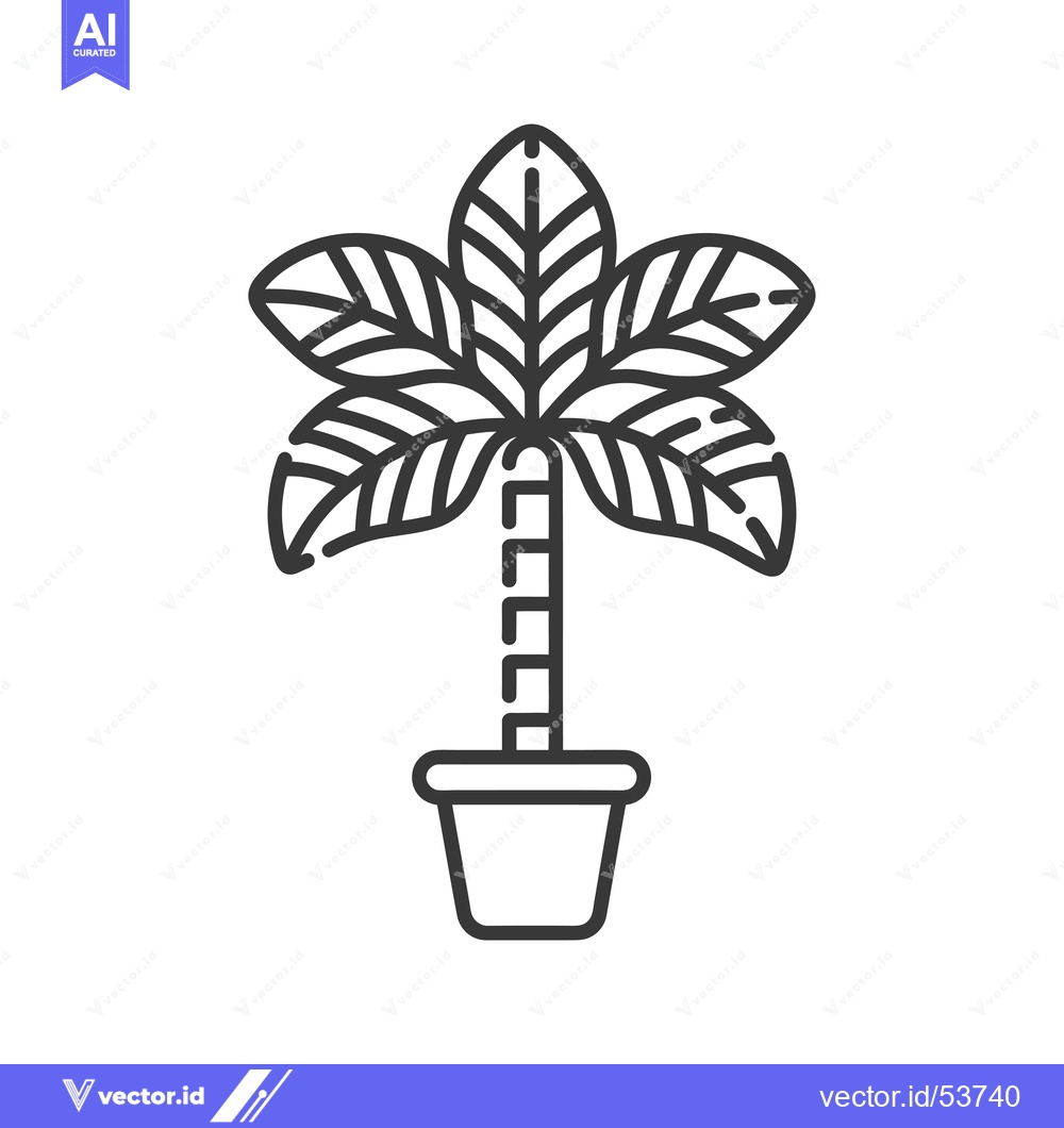 Premium Vector dari Line Art Illustration of a Potted Palm Tree