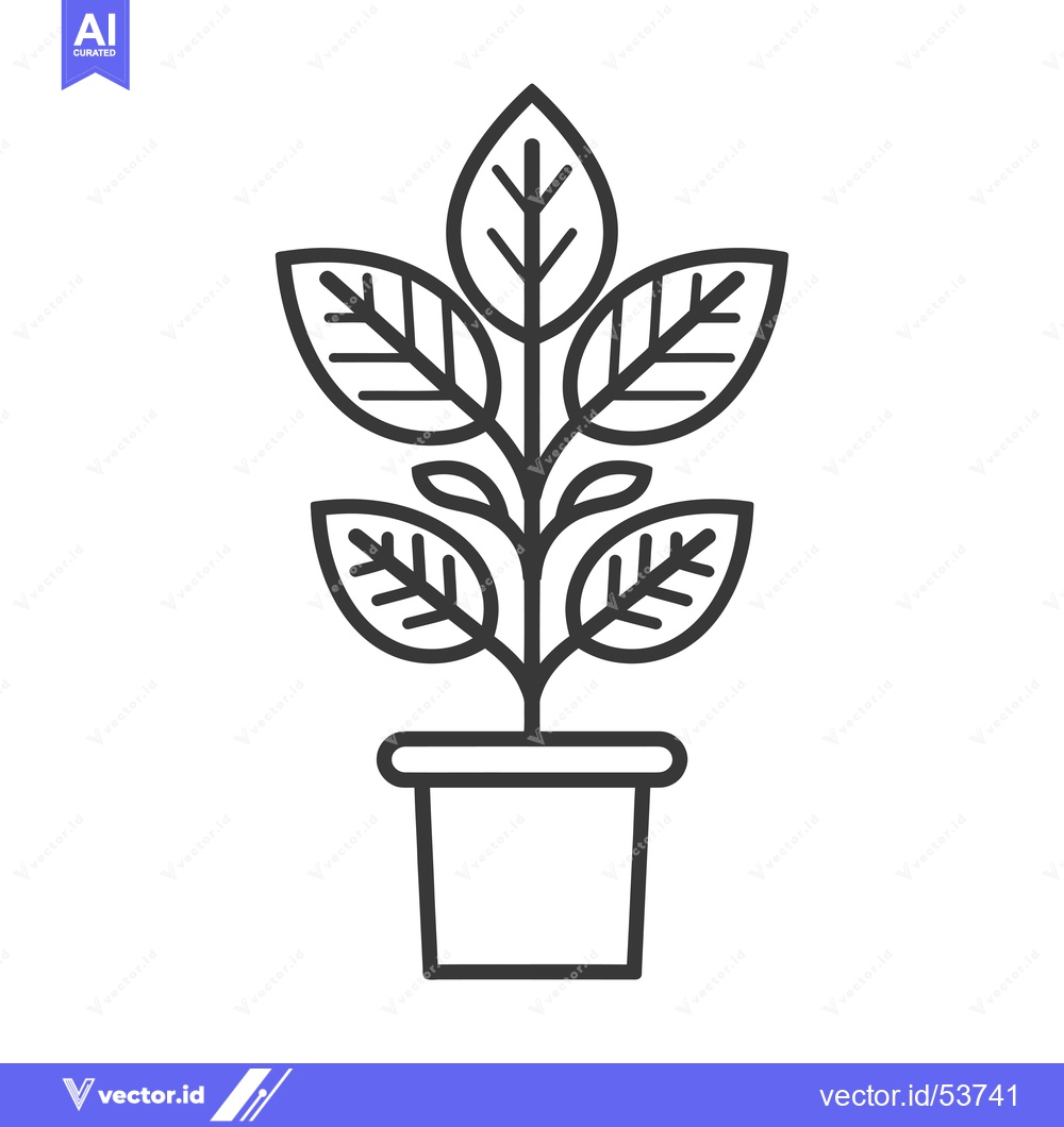 Premium Vector of Line art illustration of a potted plant with five leaves